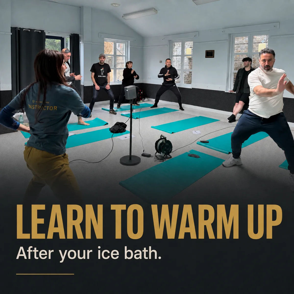 Workshop participants learning to warm up after the ice bath with Rima Saad